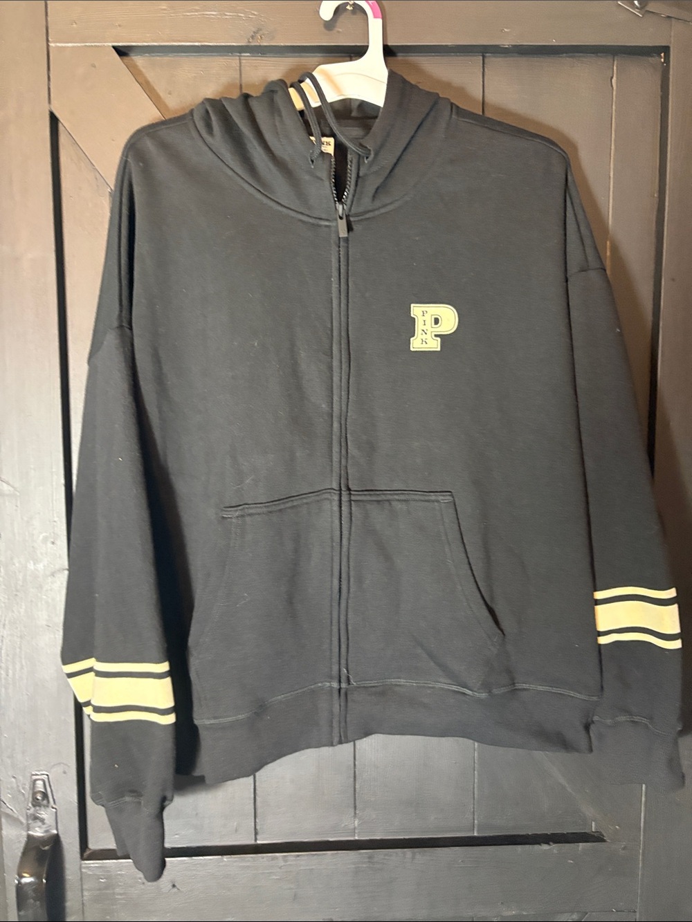 PINK Victoria's Secret Black Zip Hoodie with Yellow Accents